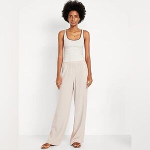 Old Navy High-Rise Wide Leg Comfort Waistband Linen-Like Pants, Size Large, Tan